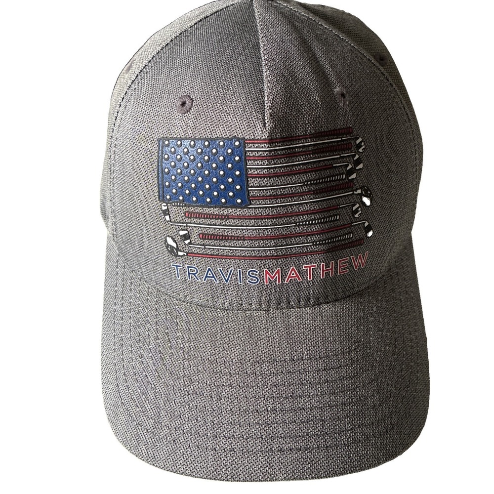 Travis Mathew American Flag Golf Clubs Gray S-M Baseball Cap Arizona Course EUC